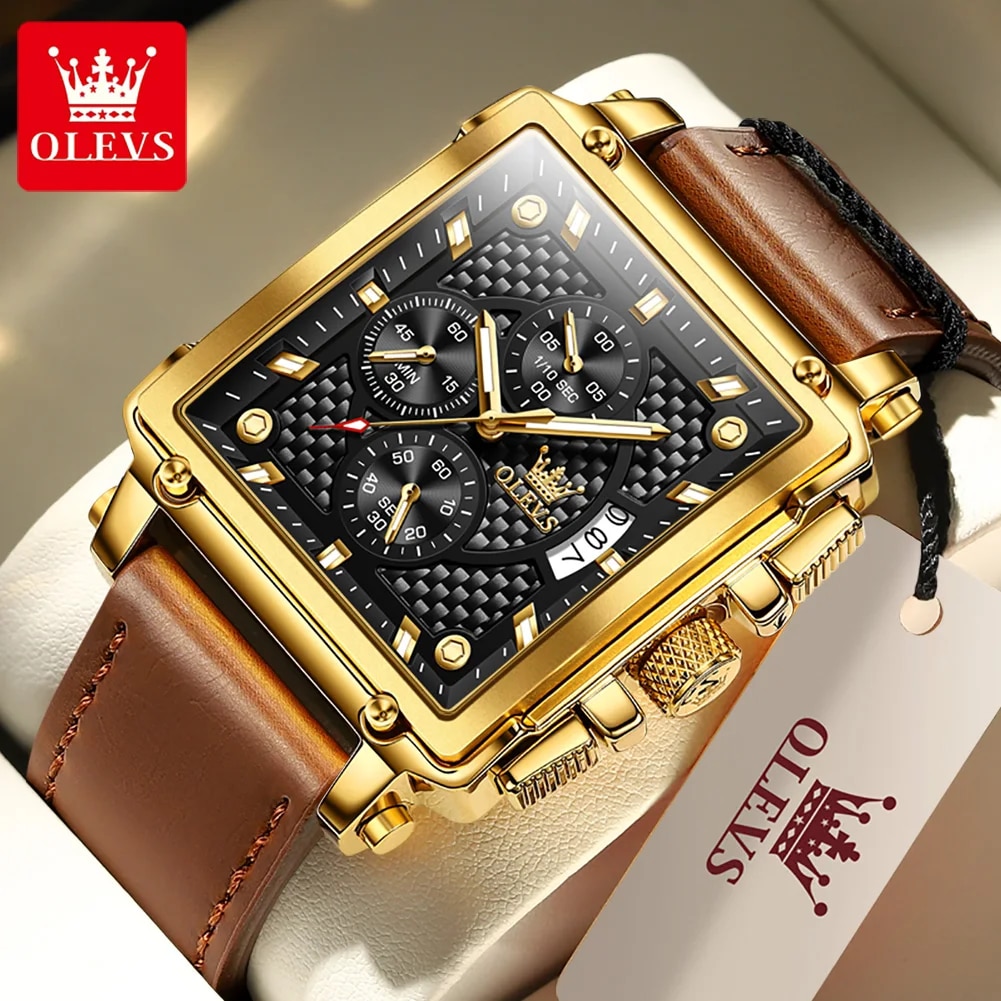 Leather Watch Band Men - Мужские кварцевые часы с хронографом и