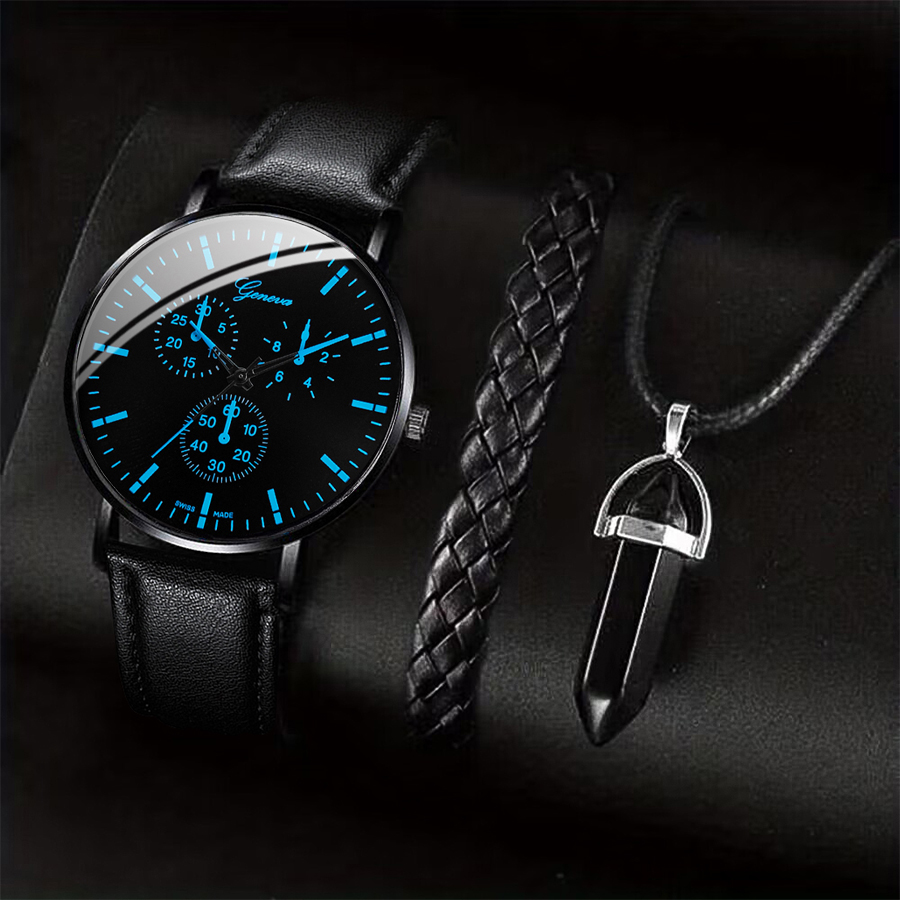 3 шт./комплект, Мужские кварце – обзор и цена Leather Watch Band Men